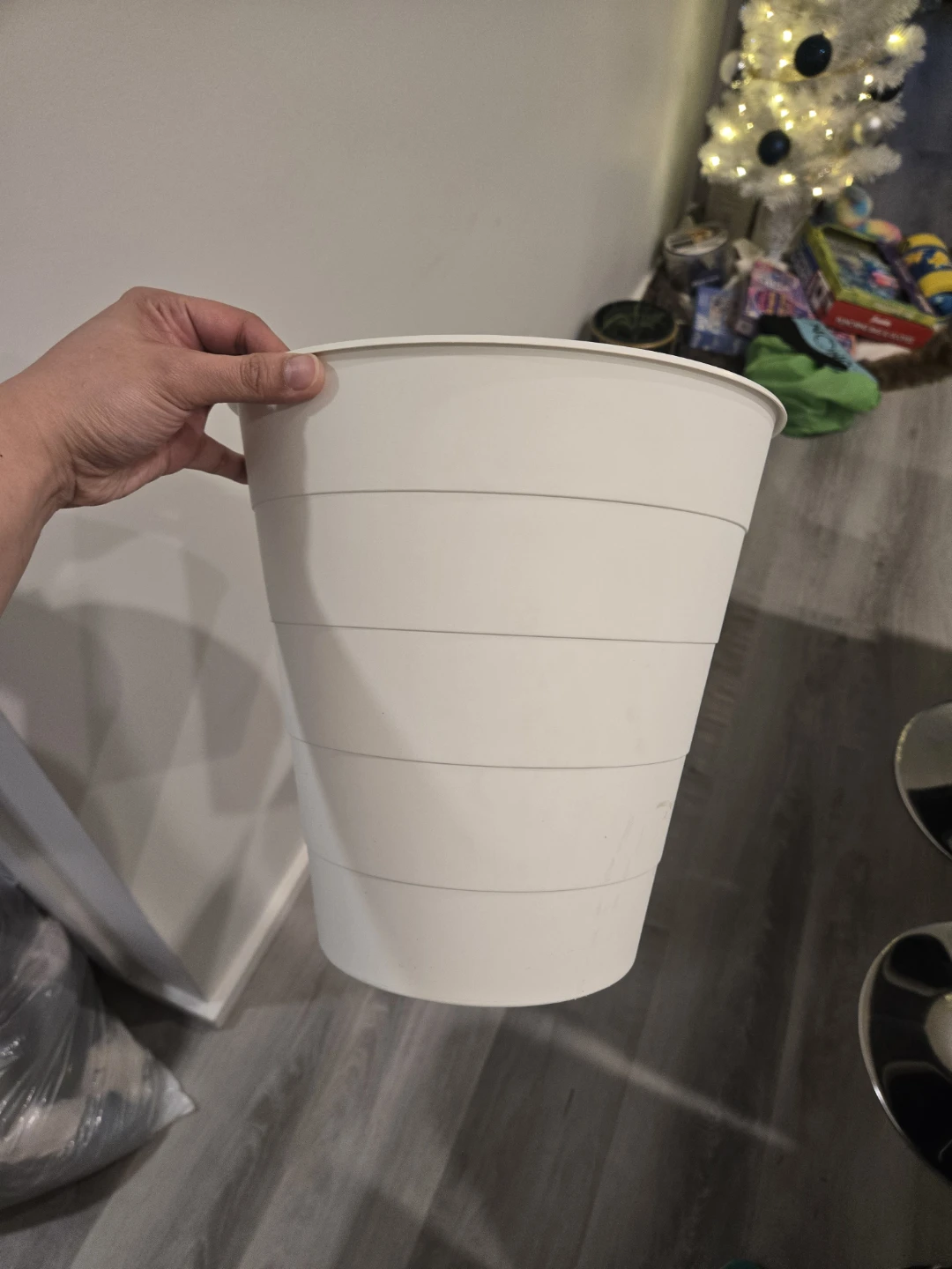 White Plastic Waste Bin / Trash Can