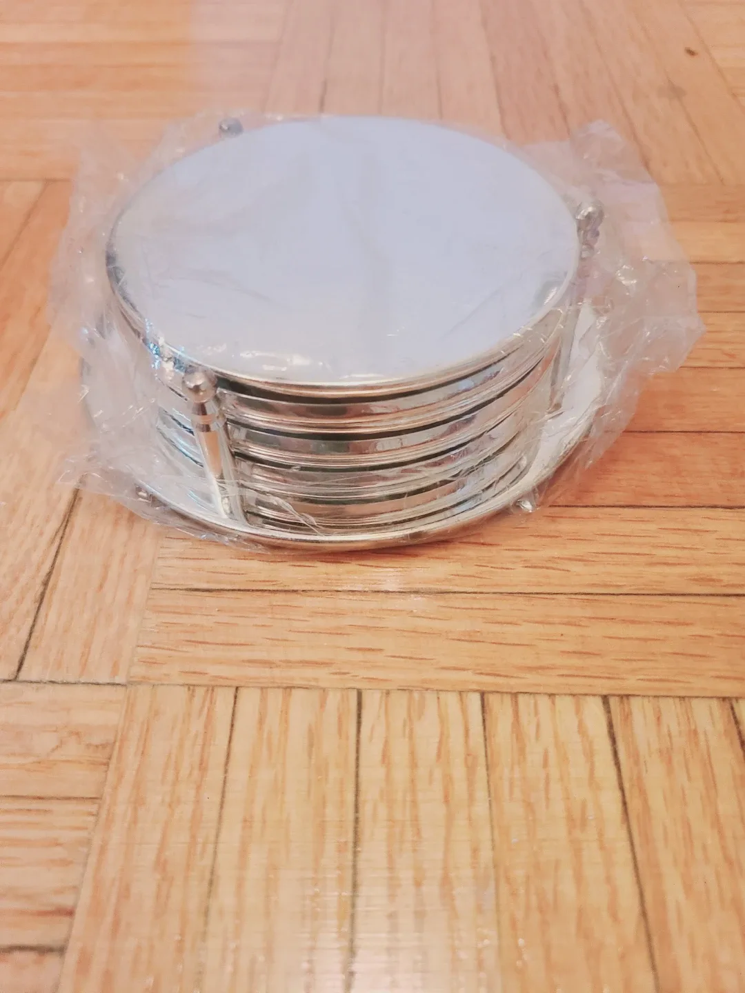 Vintage New  6 Silver Plate Coasters - New in Package thumbnail