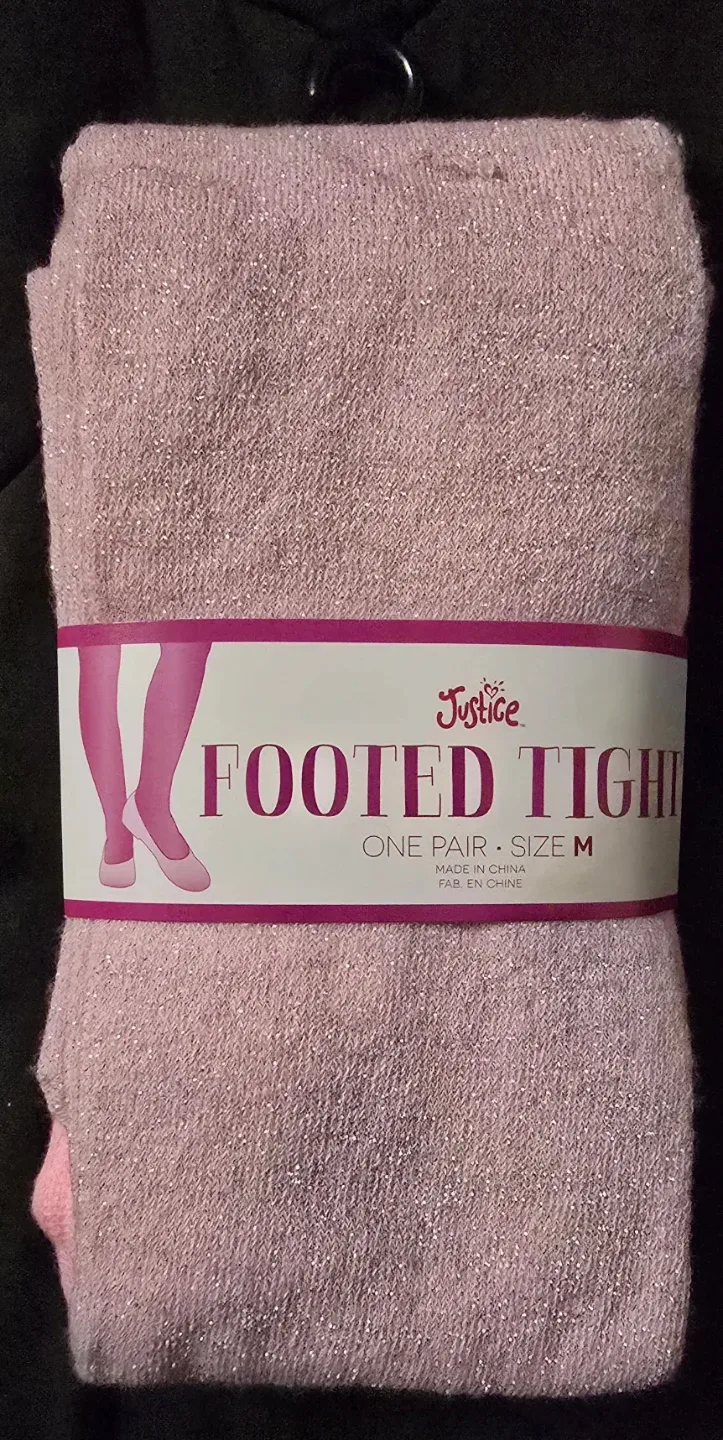NEW! Girl's Pink Sparkly Footed Tights! - Size M (10/12/14) thumbnail