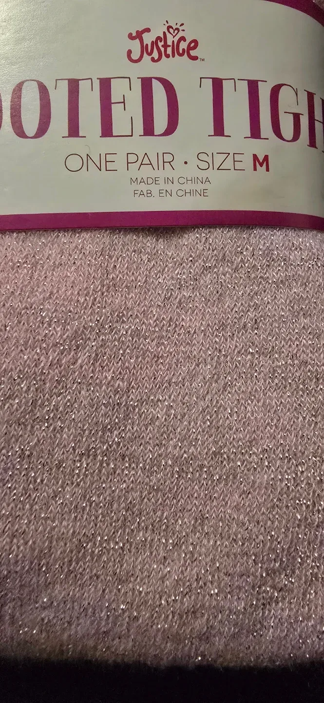 NEW! Girl's Pink Sparkly Footed Tights! - Size M (10/12/14) image indicator(2)