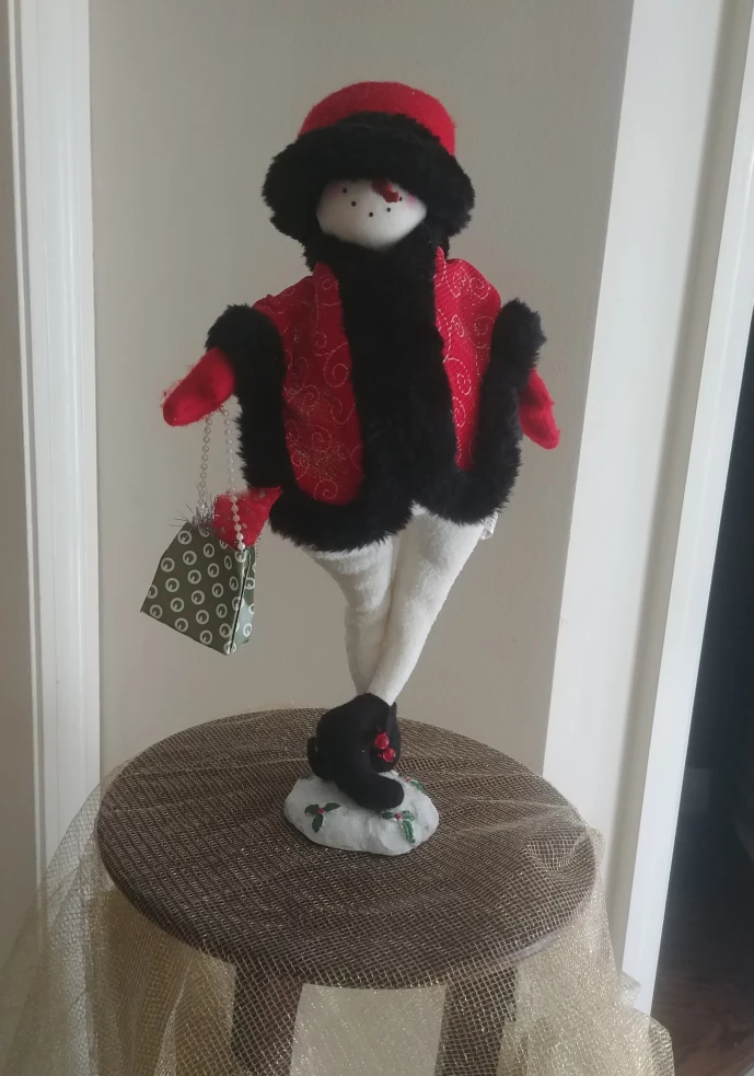 Snowman Figurine with Red and Black Outfit