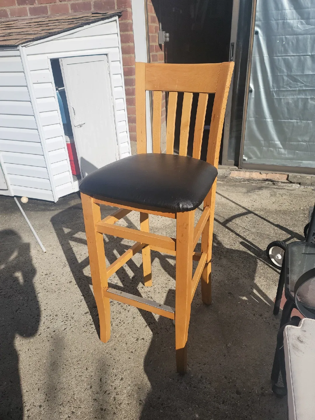Wooden Bar Stool with Black Leather Seat - 44" Tall