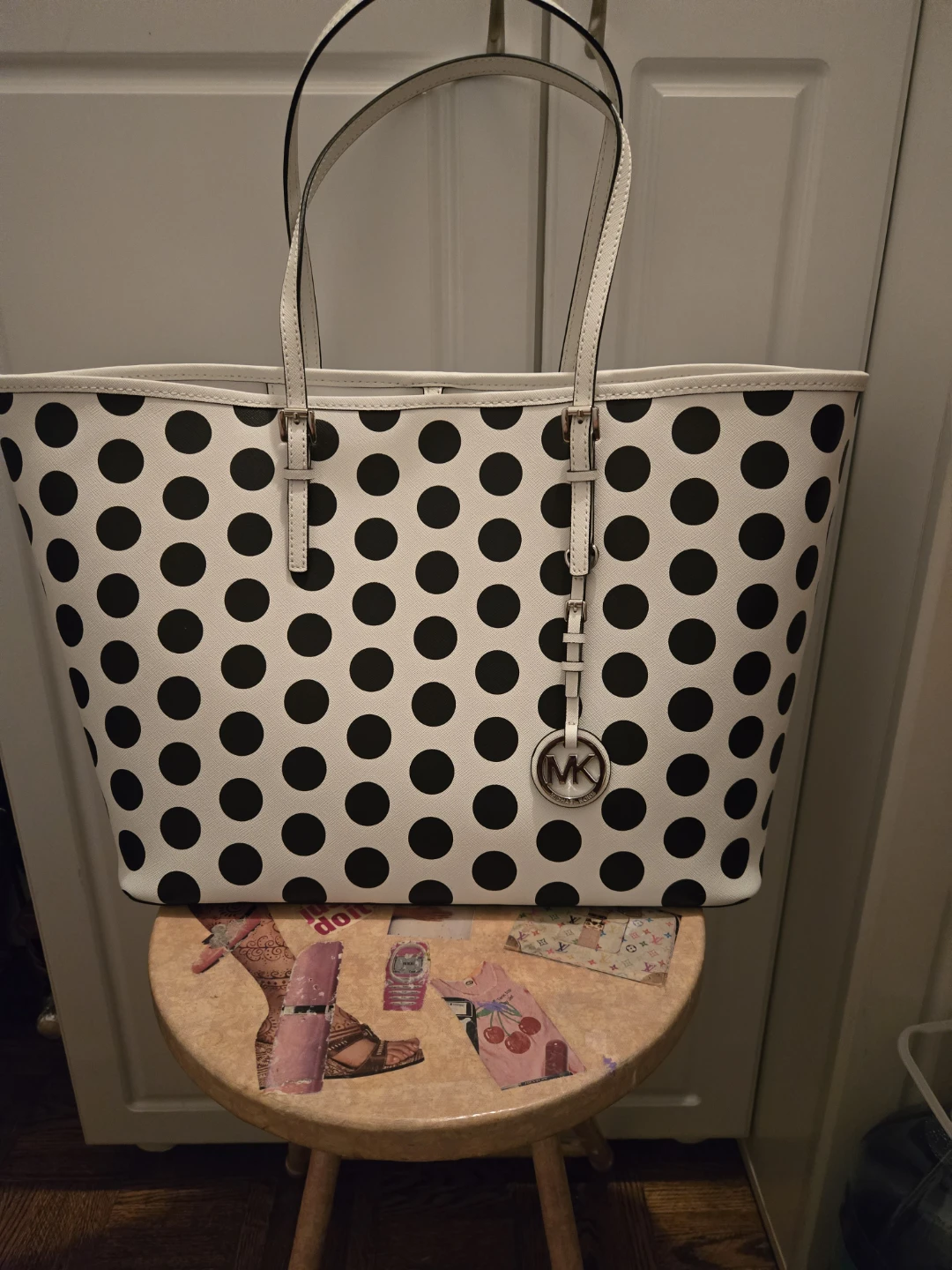 NEW in Duster Bag Michael Kors Leather Polka Dot Tote Bag - photo 2