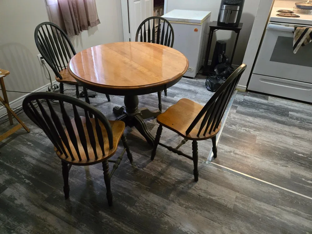 Round Wooden Dining Table with Four Chairs