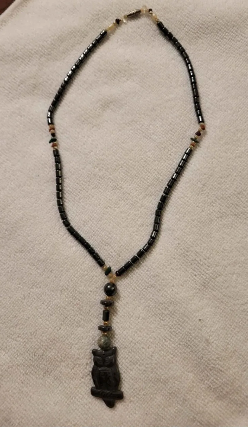 16" Hematite Owl Pendant necklace