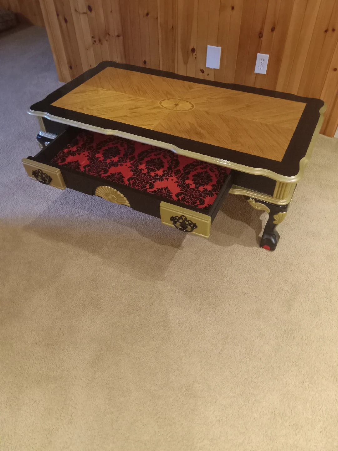 Ornate Wood Coffee Table with Functional Drawer