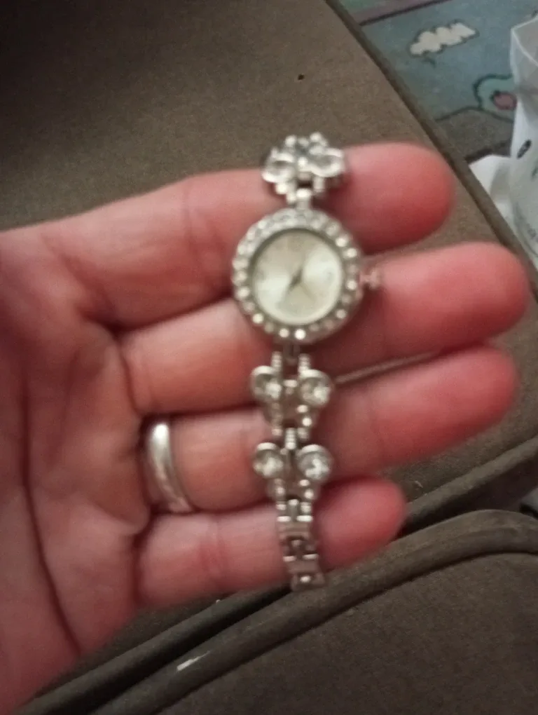 Silver-tone Rhinestone Butterfly Watch