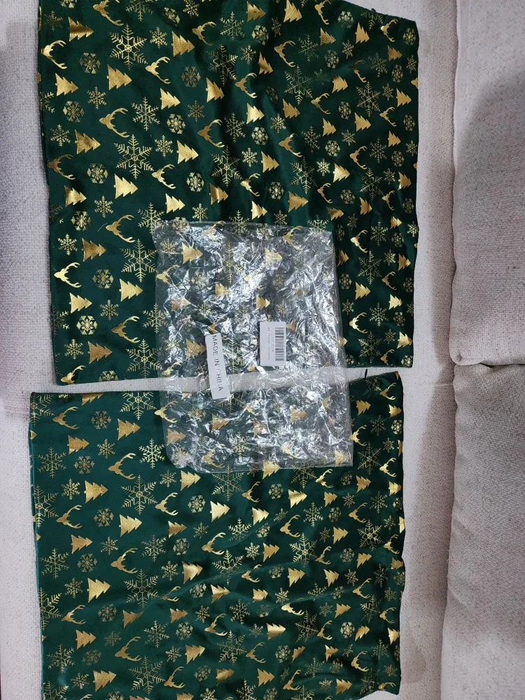 Christmas Pillow Covers, Green & Gold, Set of 2