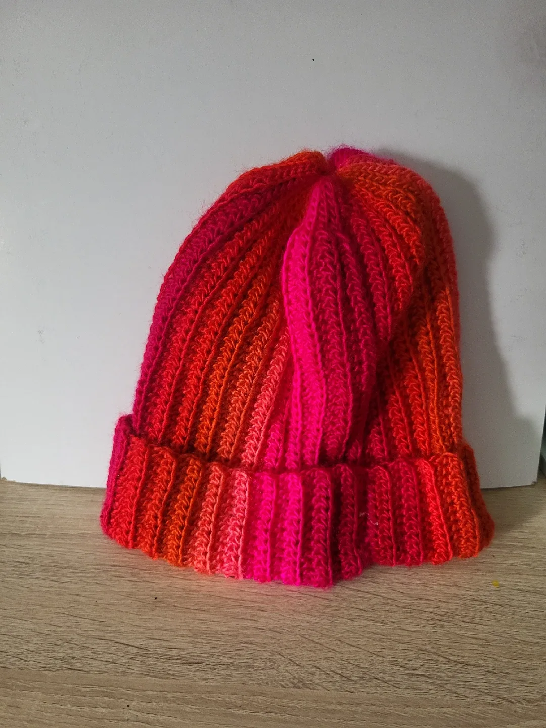 Handmade Knit Beanie - Red & Pink thumbnail