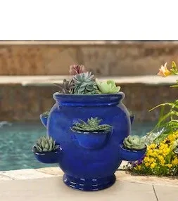 Colbert Blue glazed Strawberry/Succulent Planter (19" x 15") thumbnail