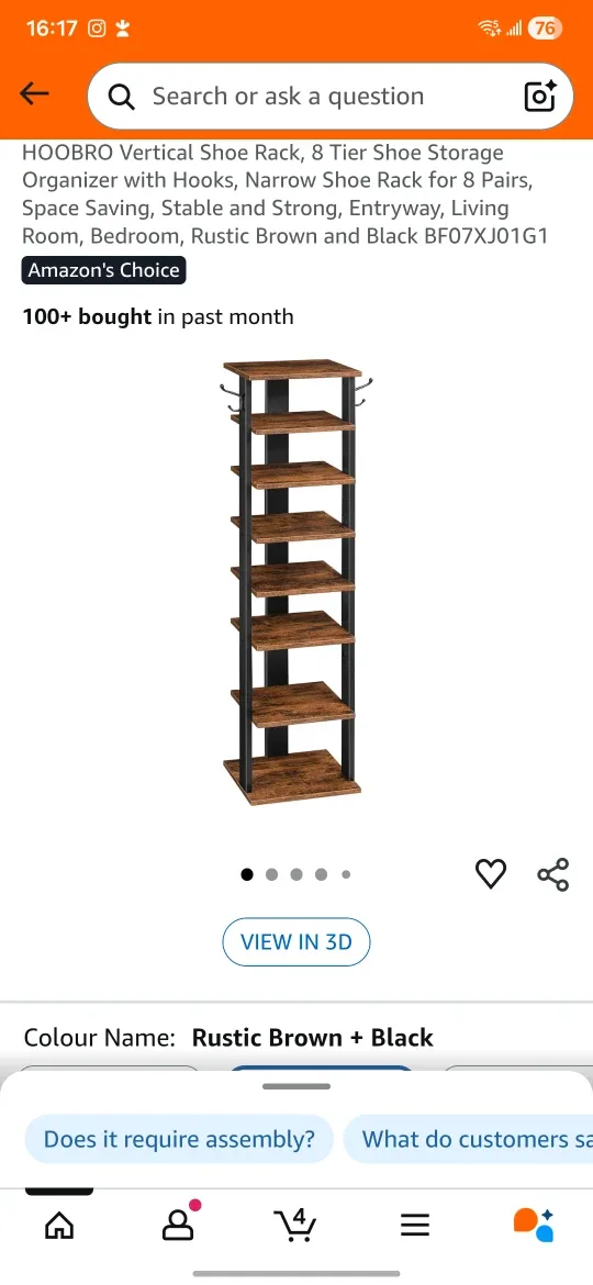 HOOBRO 8-Tier Shoe Rack - Rustic Brown & Black