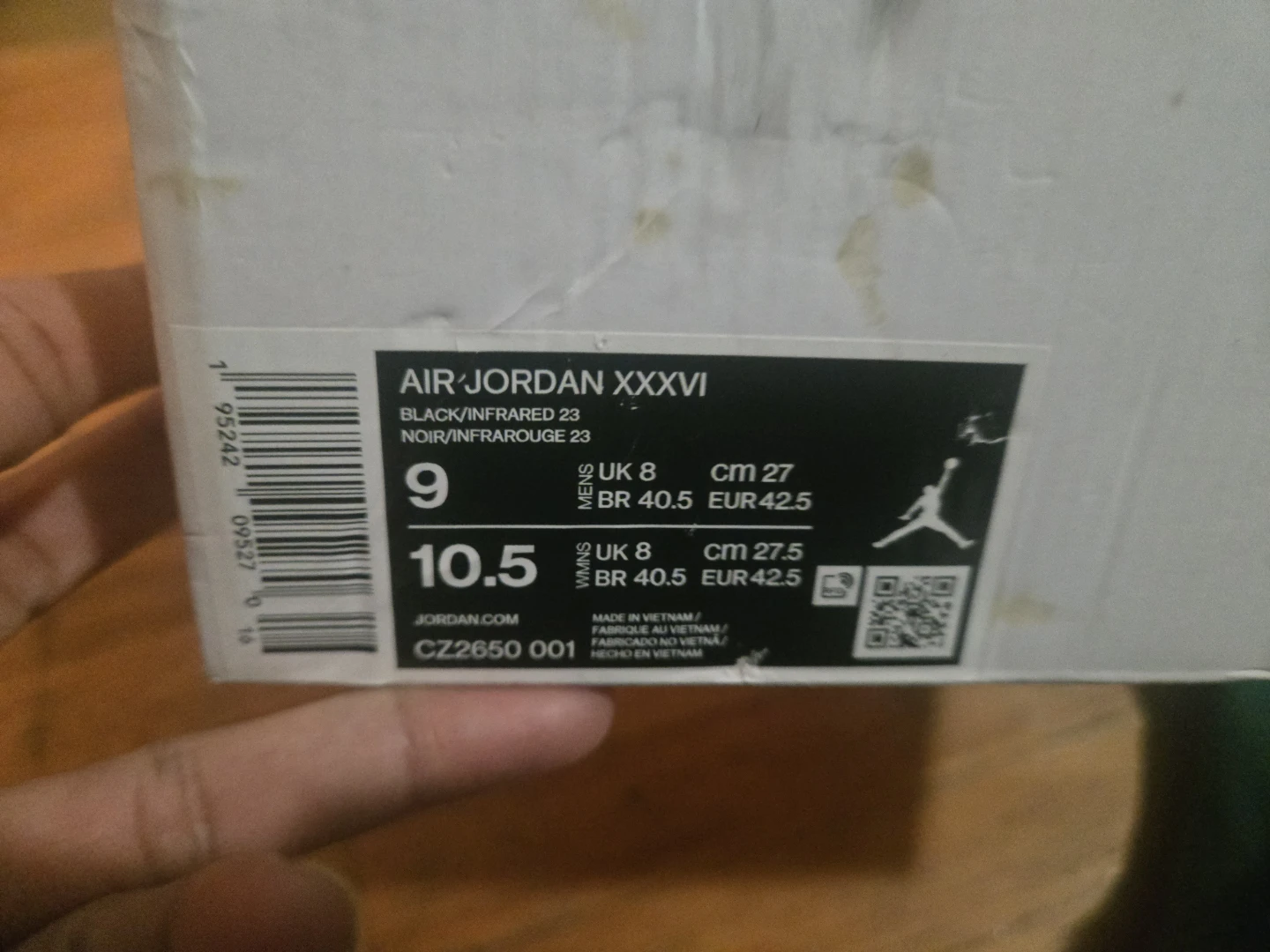 Air Jordan XXXVI Black/Infrared, Size 9 - photo 2