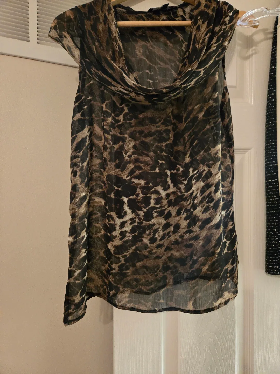 Leopard Print Cowl Neck Sleeveless Top