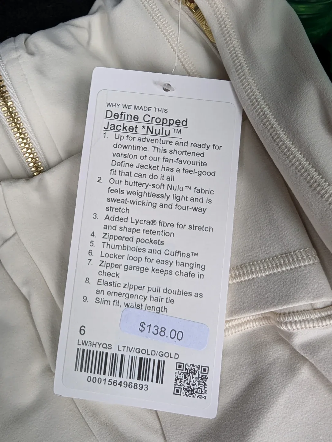 Lululemon Define Cropped Jacket Nulu Size 6 image indicator(2)