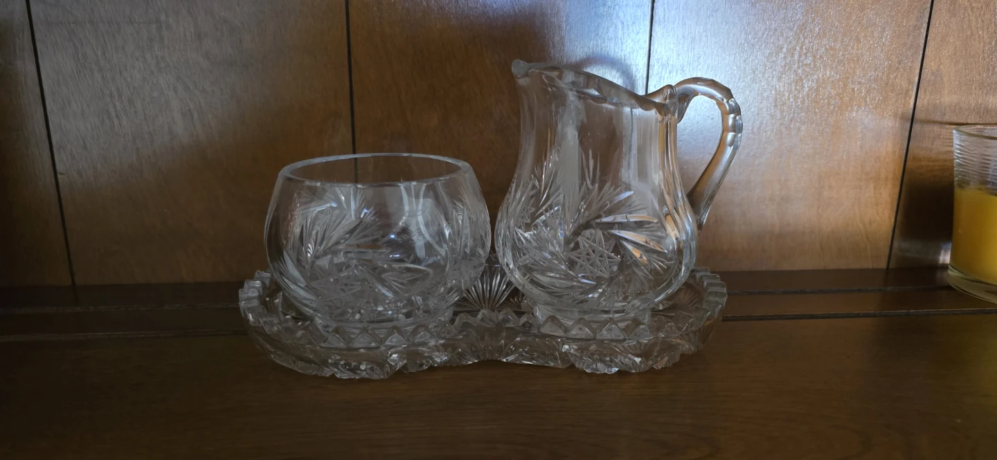 Vintage Cut Crystal Creamer, Sugar Bowl & Tray Set