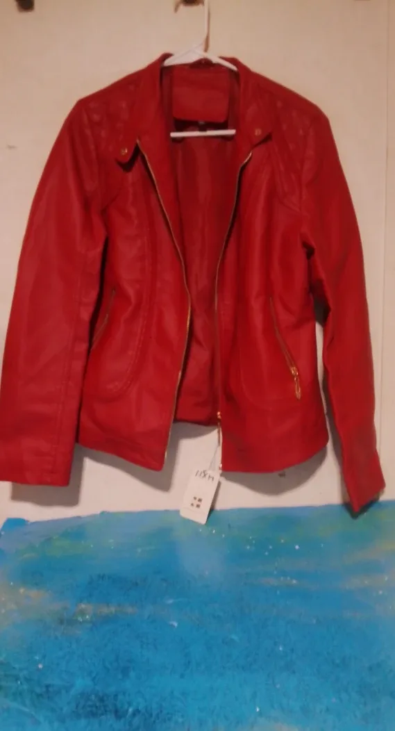 Red Faux Leather Jacket - Size XL