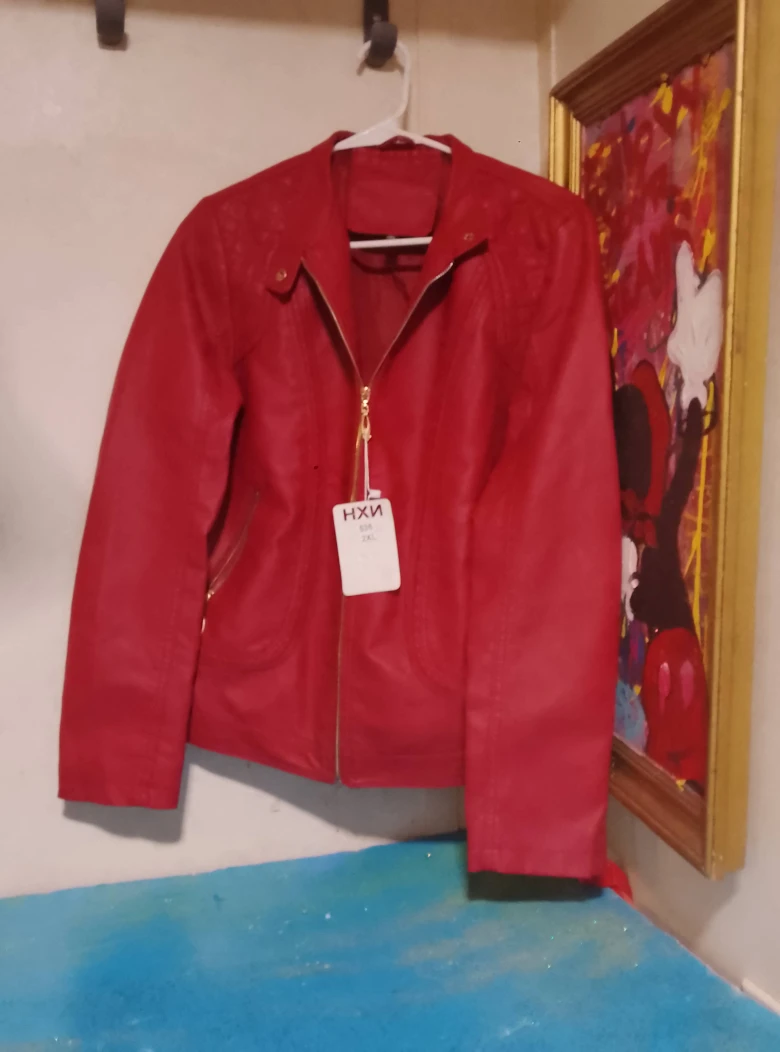Red Faux Leather Jacket - Size XL - photo 2