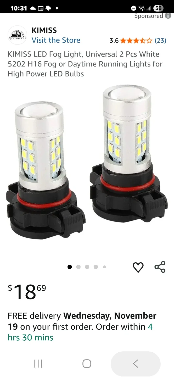 KIMISS LED H16 Fog  Light - Universal 2 Pcs White image indicator(2)