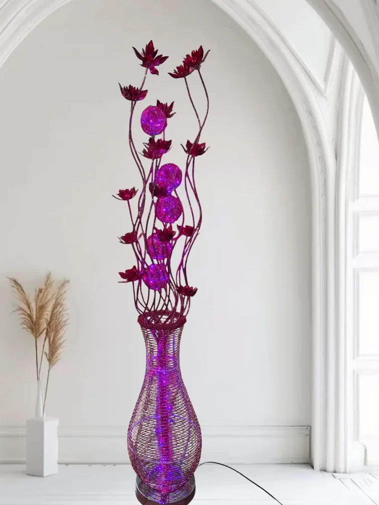 Floral Vase Floor Lamp - Red/Purple