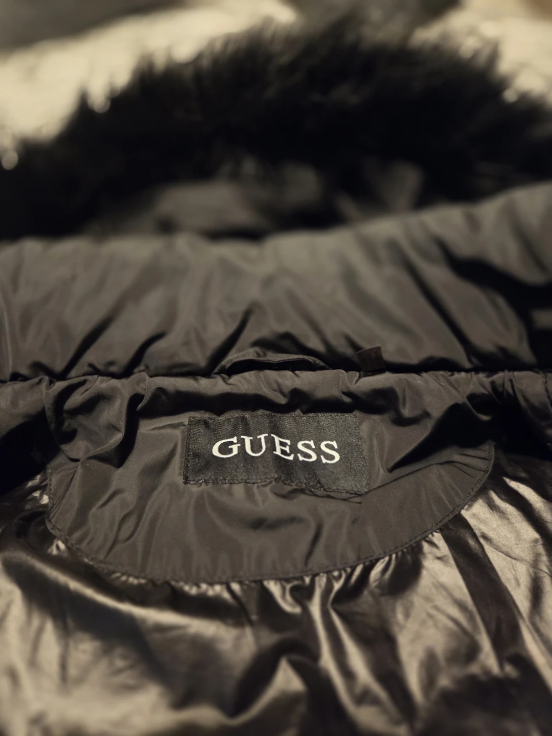 Guess Black Puffer Jacket with Faux Fur Hood - photo 2