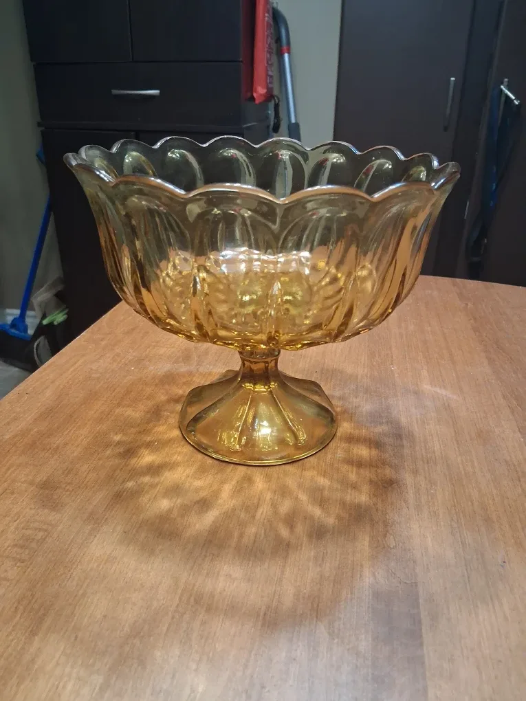 Vintage Amber Glass Pedestal Bowl