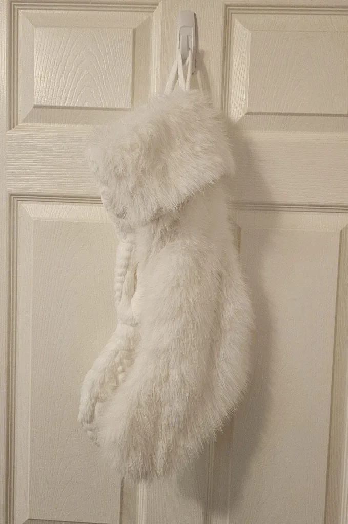 2 White Martha Stewart Faux Fur Christmas Stockings image indicator(2)