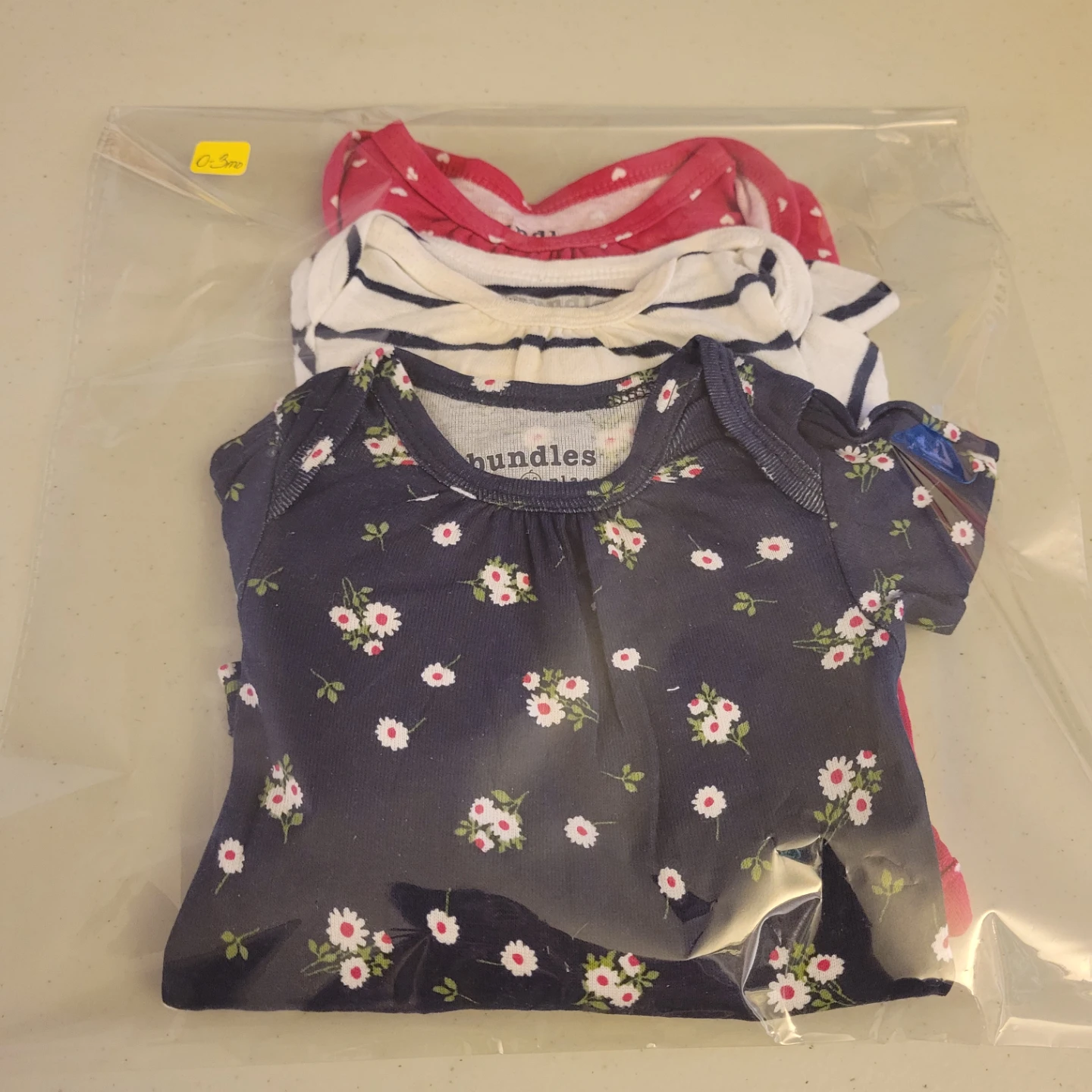 Bundles Baby Bodysuits (3) - Red, Floral, Striped 0-3mo - photo 2