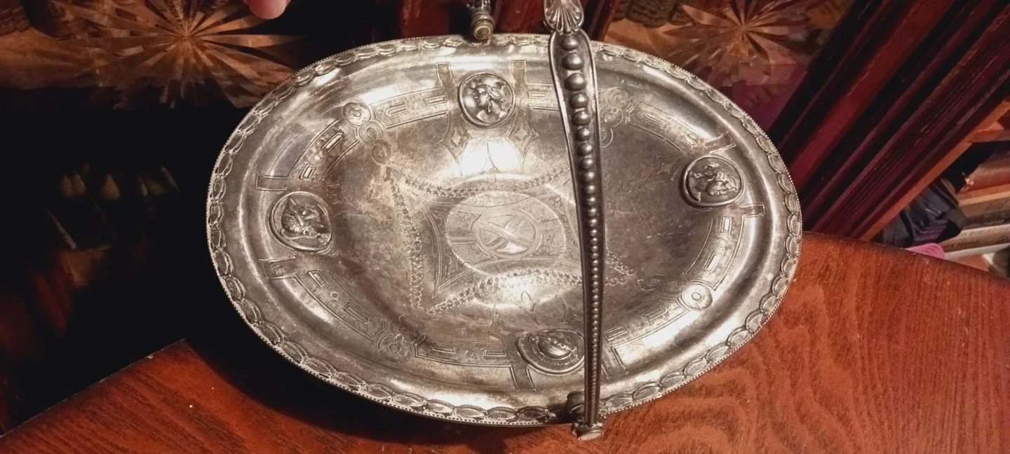 1890s Antique Figural Silver-Plated Fruit Bowl with Handle thumbnail