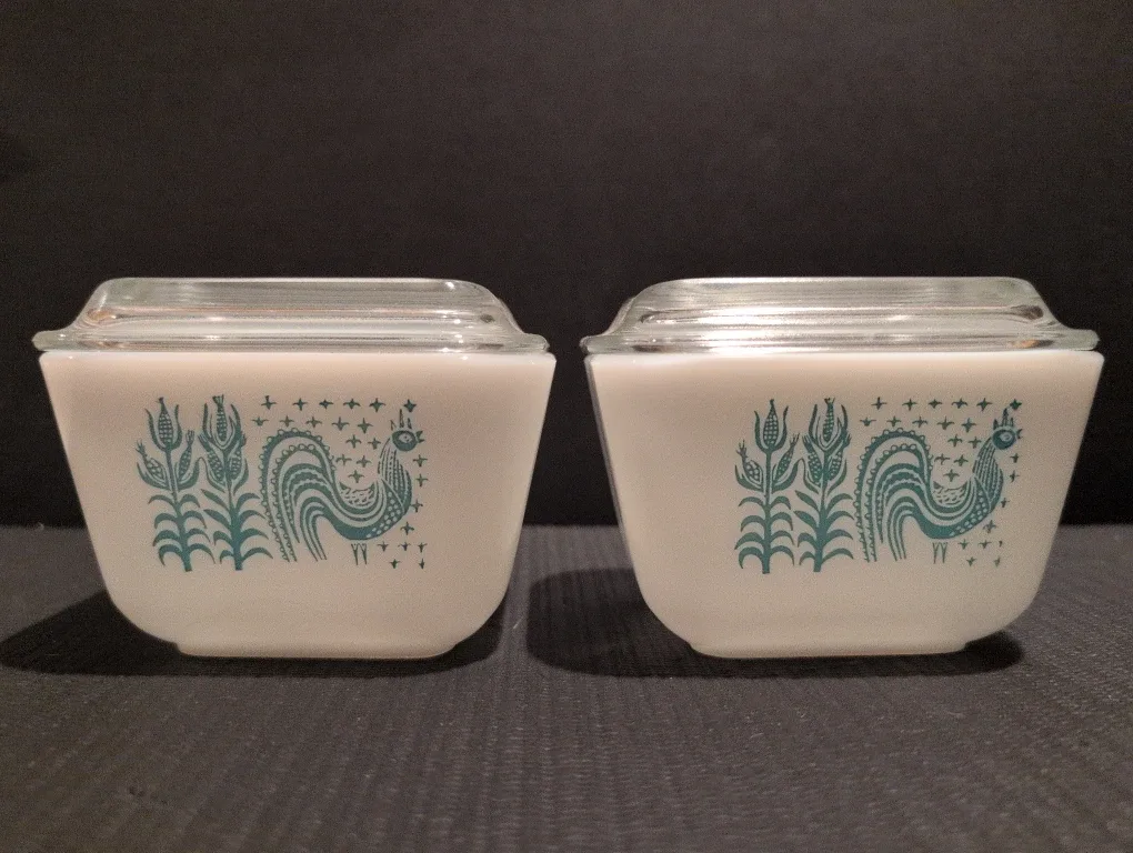 Vintage Pyrex Butter Dish Set - Rooster Pattern