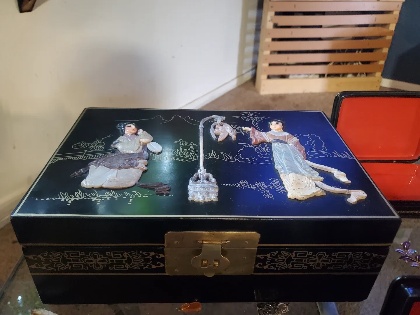 Vintage Asian Lacquered Jewelry Box
