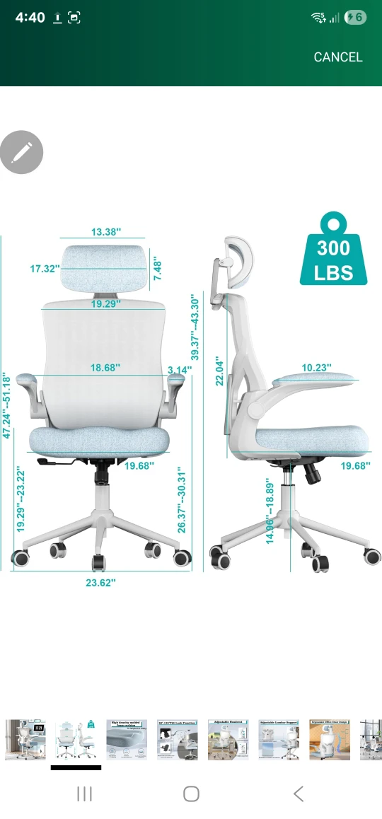 FOKESUN Ergonomic Office Chair - Carolina Blue - photo 3