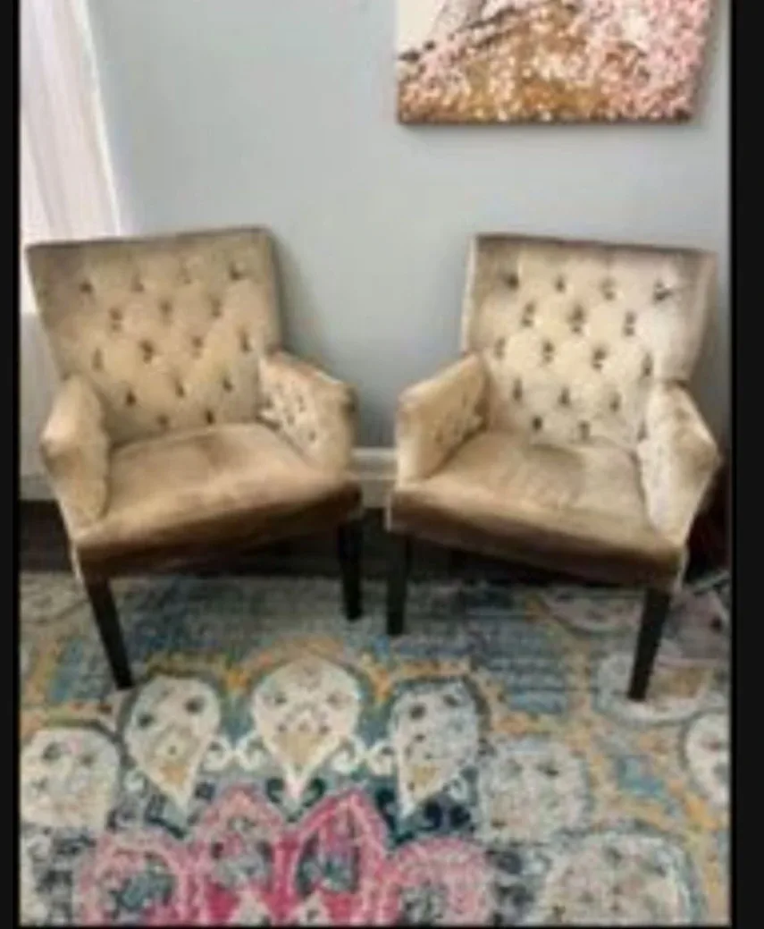 2 gold velvet chairs
