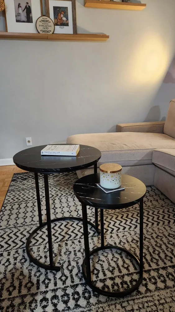 Black Marble-Finish Coffee Tables set (2 new pcs)
