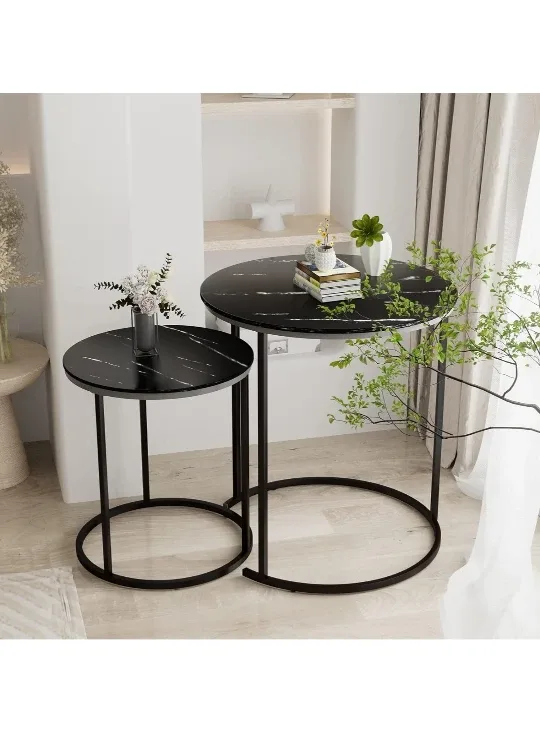 Black Marble-Finish Coffee Tables set (2 new pcs) image indicator(5)