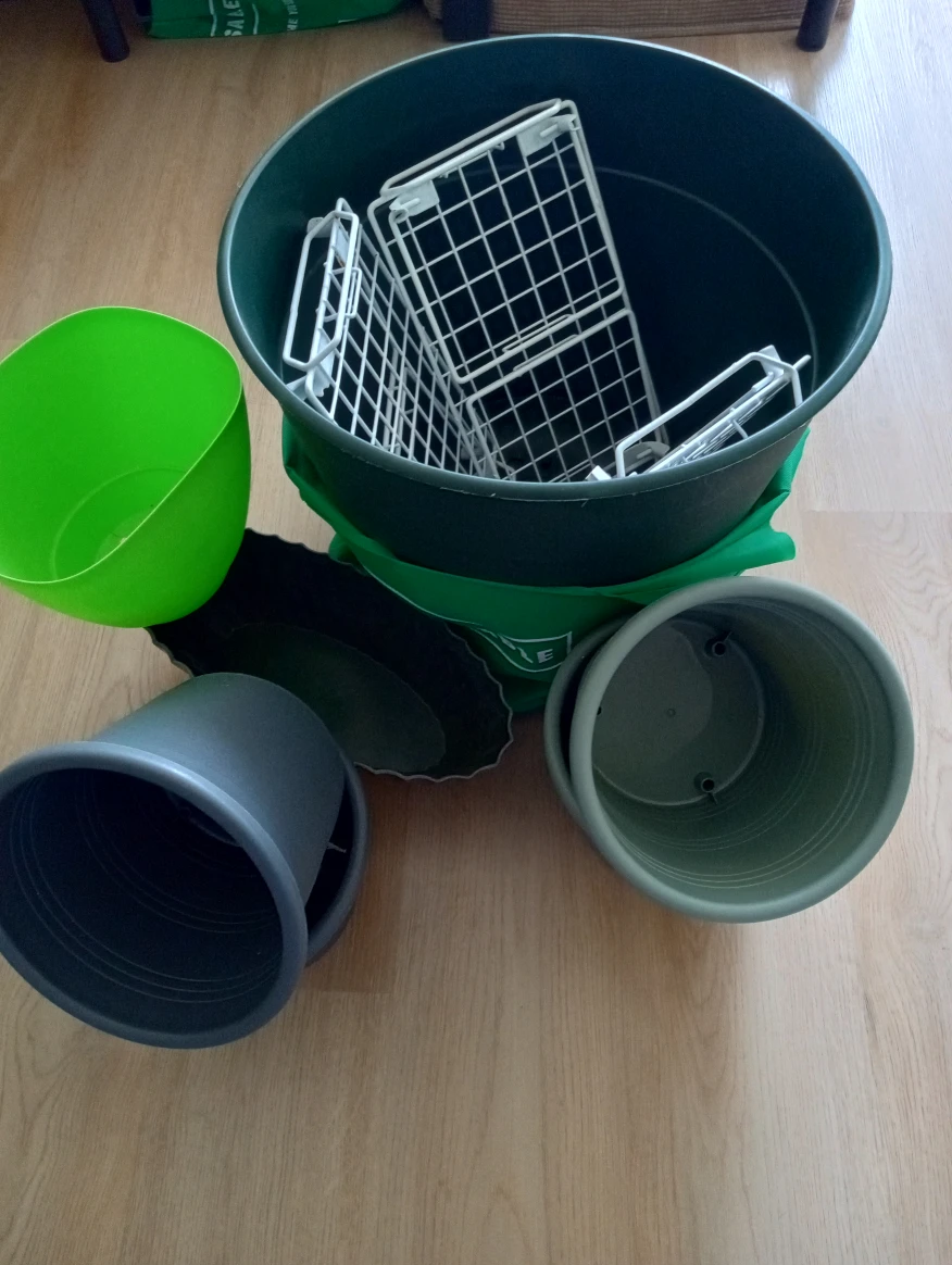 Assorted plant pots and shelving $20