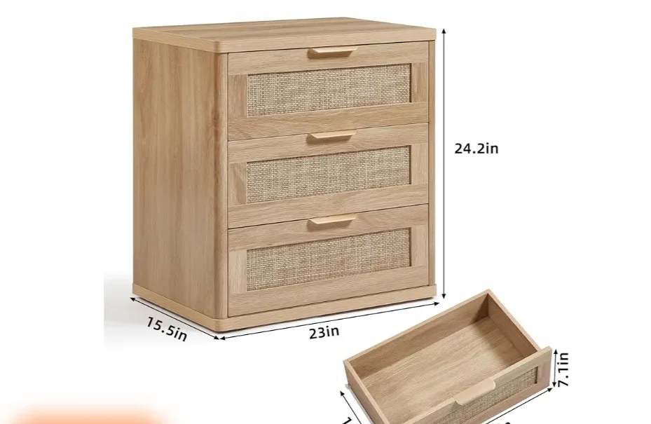 Wood Nightstand with Rattan 3-Drawer Dresser image indicator(4)