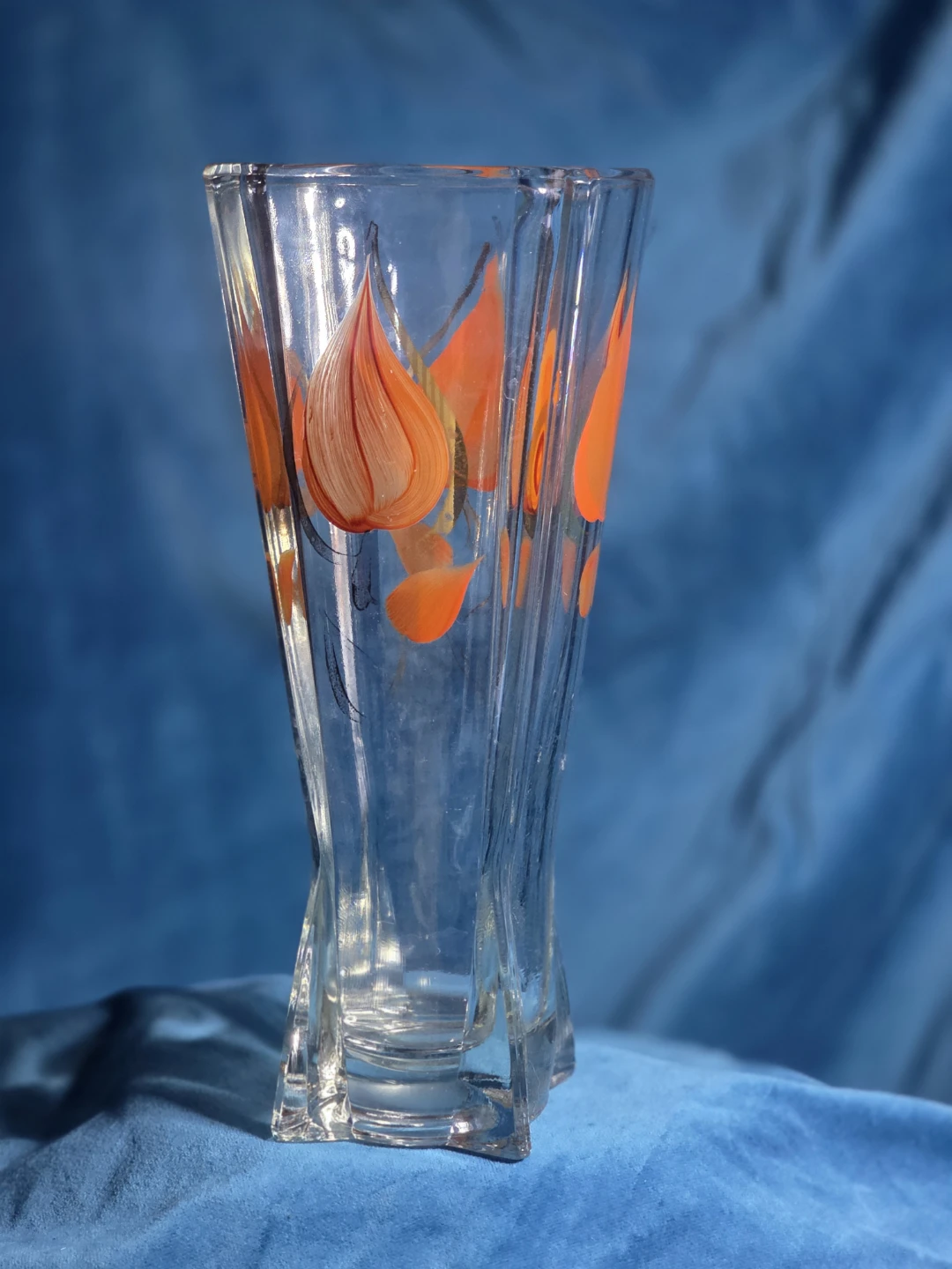 Orange Floral Vintage Glass Vase