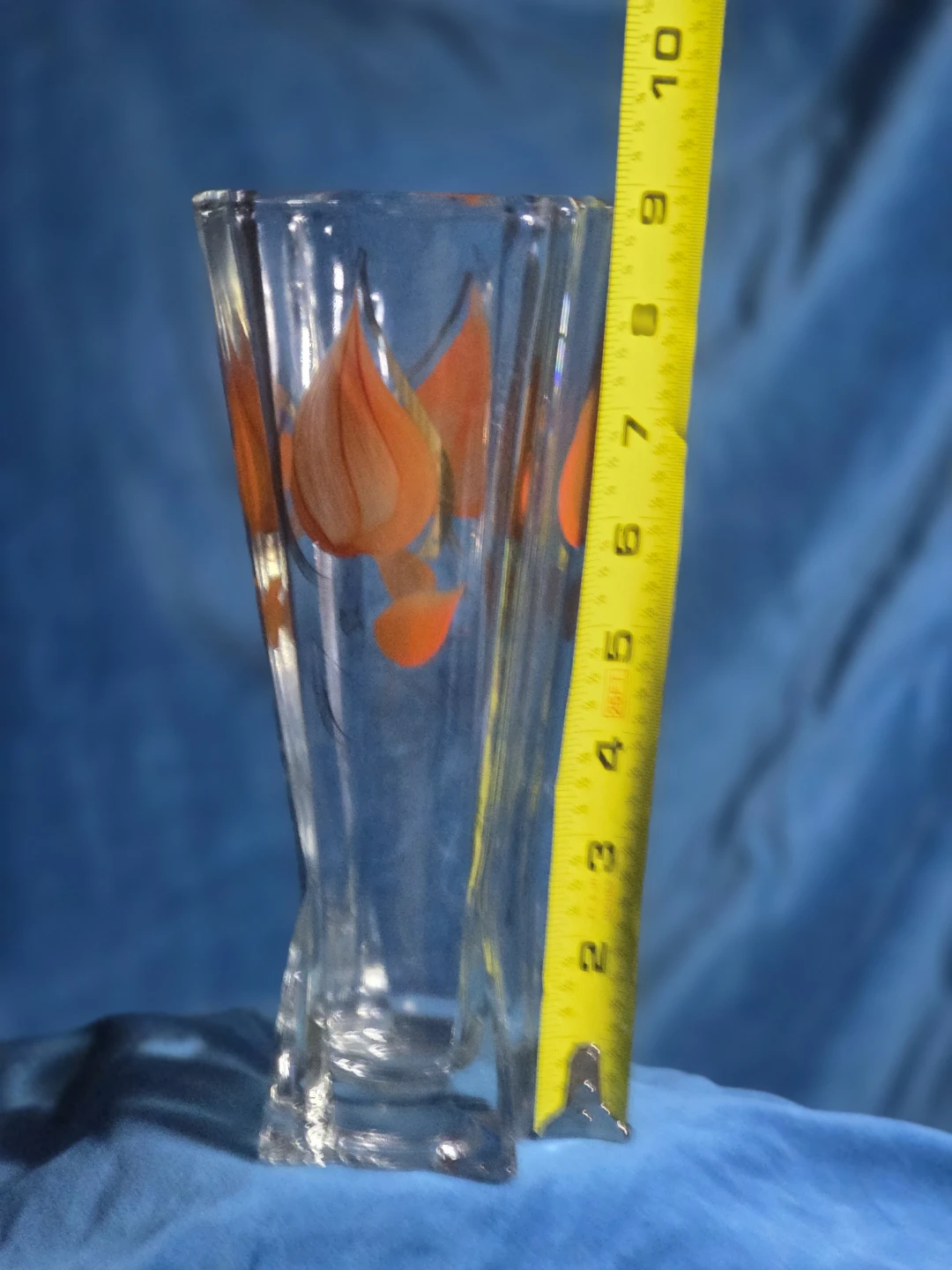 Orange Floral Vintage Glass Vase - photo 2