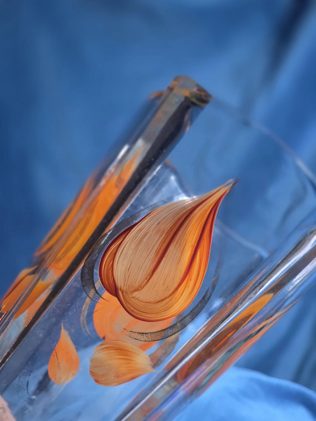 Orange Floral Vintage Glass Vase - photo 5