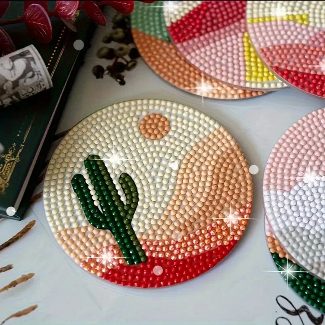 Assorted Decorative Coaster Set with Holder image indicator(8)