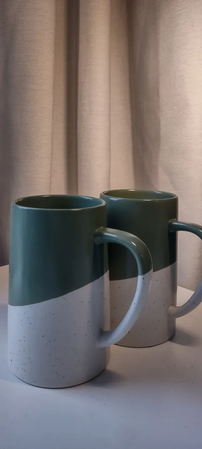 (NEW) OUI - Big size  Green & White Mugs (Set of 2) & Plate image indicator(6)