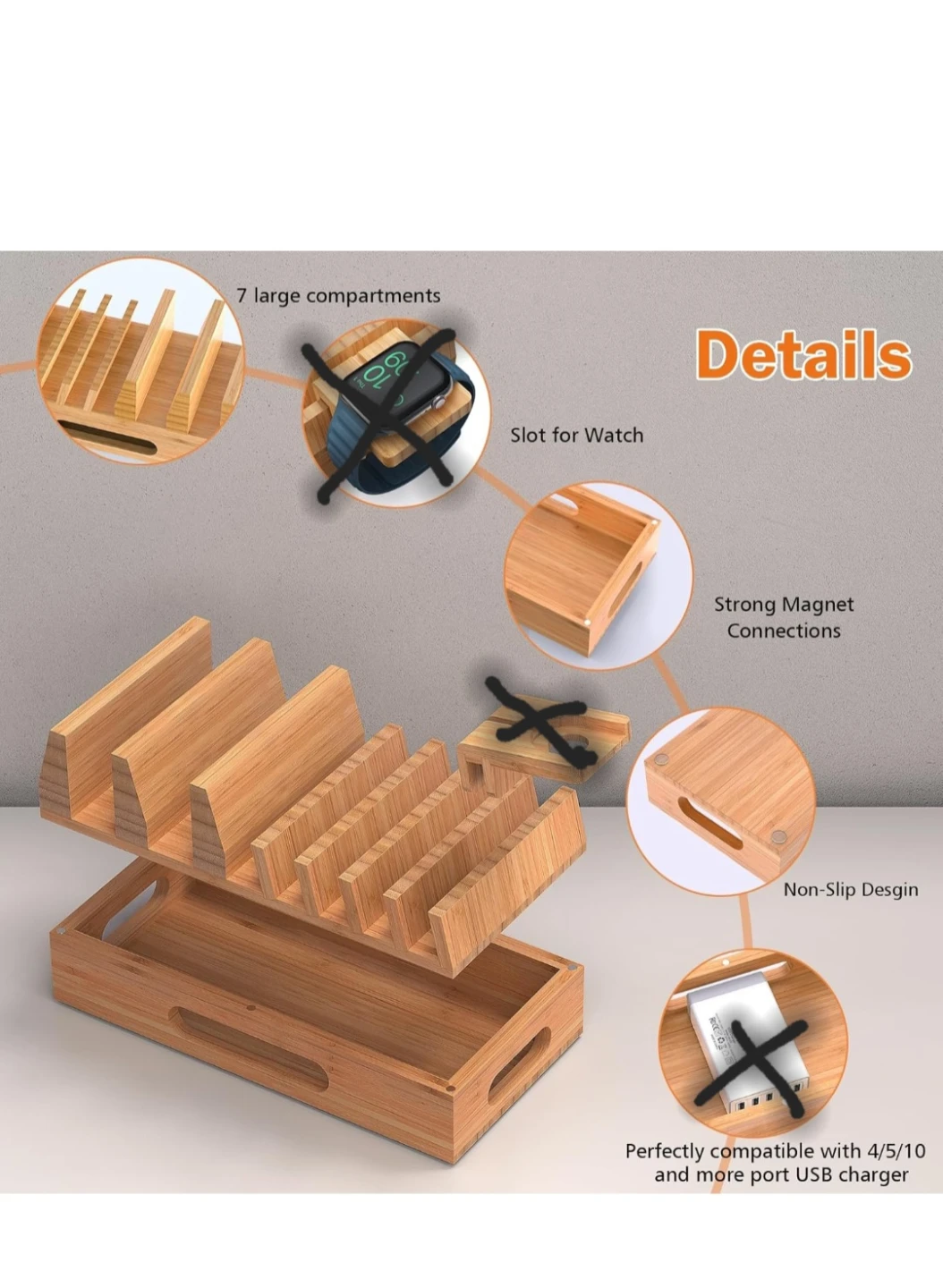 Bamboo Multi Device Charging Station Dock - photo 5