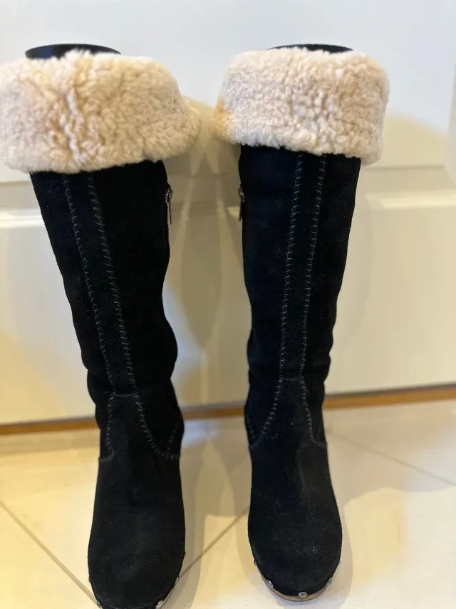 UGG Black Suede Leather Tall Boots image indicator(4)