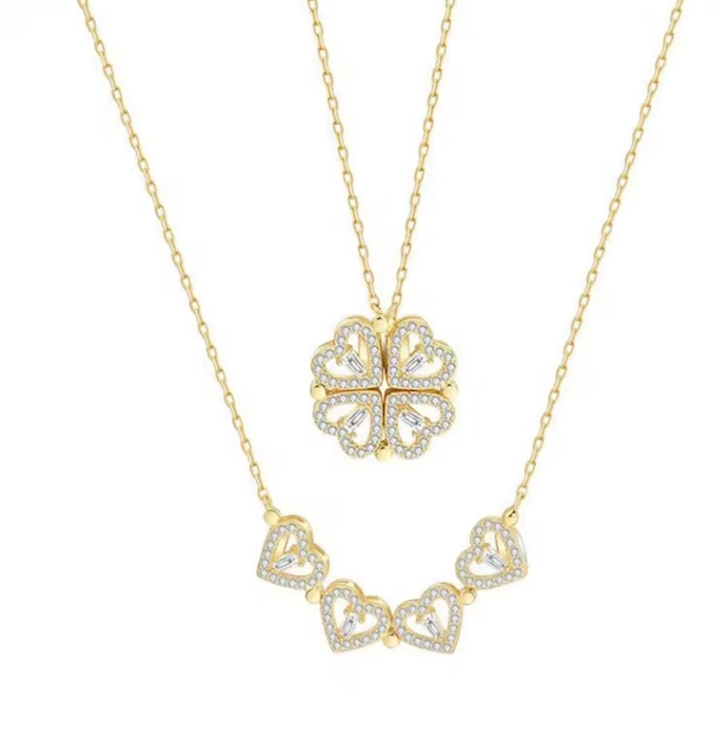 Four Leaf Clover pendant necklace that turns into Heart pendant