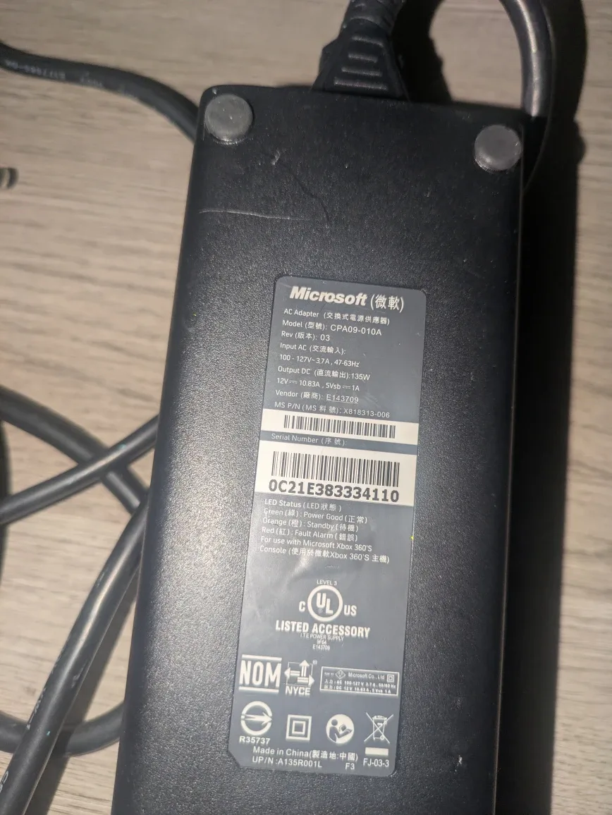 Microsoft Xbox 360 AC Adapter Power Supply image indicator(2)