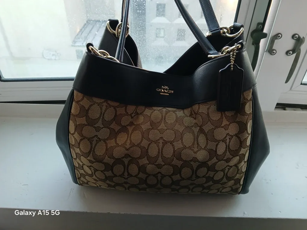 Coach Signature Jacquard Leather Trim Shoulder Bag