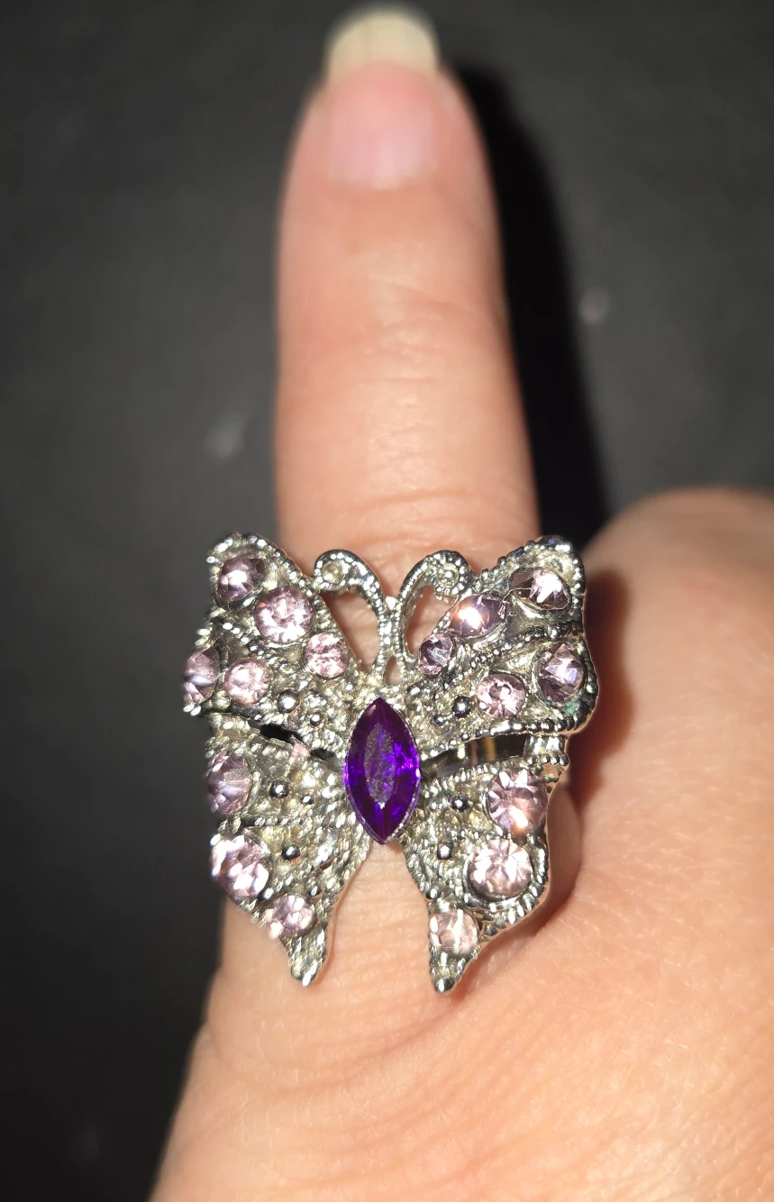 Butterfly Ring - Silver Tone with Purple & Pink Gems - photo 2