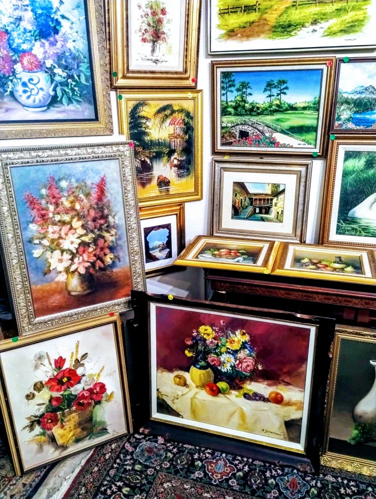 90  pieces of antique original oil paintings prices $20 and up. image indicator(2)