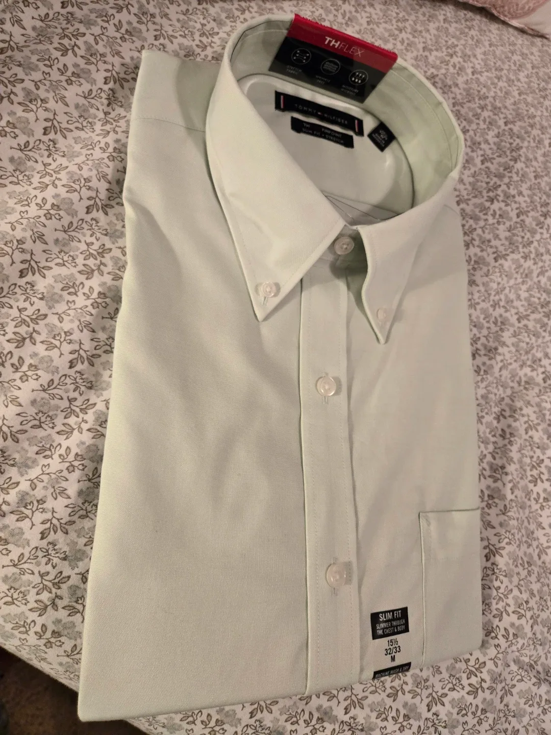New Tommy Hilfiger TH Flex Mint Dress Shirt 15½ 32/33 image indicator(2)