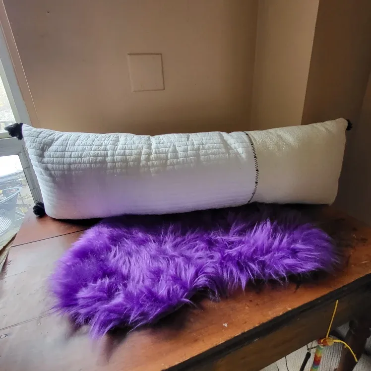 White Decorative Zippered Bolster Pillow- Used for Staging